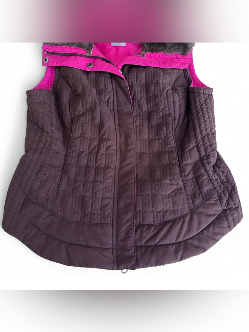 NIKE Quilted Athletic Jacket Vest SIZE S (4-6) WOMENS Full Zip Faux Fur Nylon - Picture 4 of 12